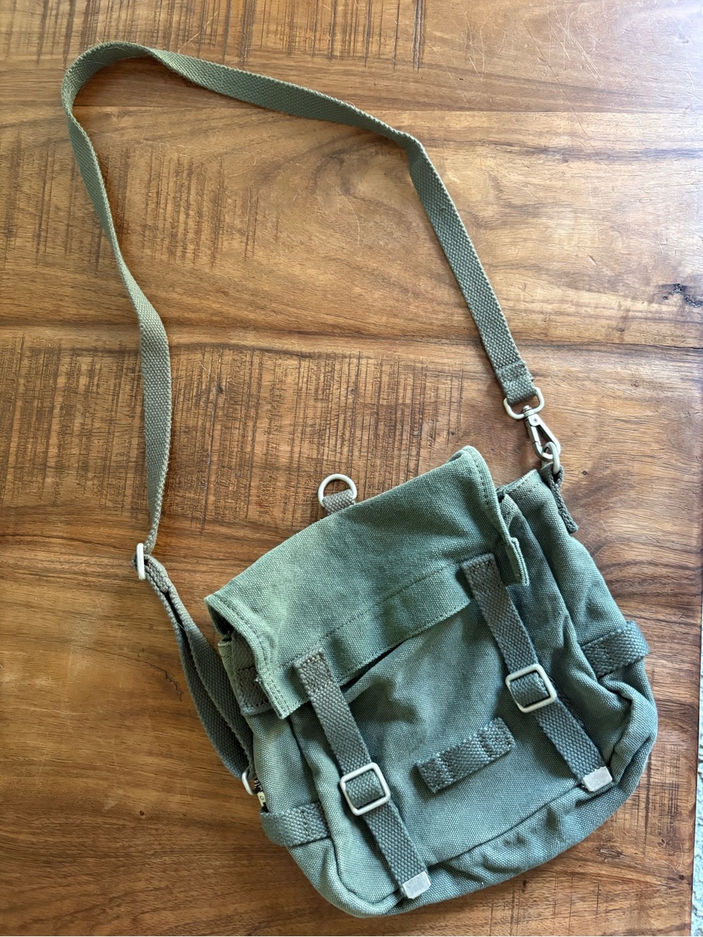 Olive Green Canvas Crossbody Shoulder Bag